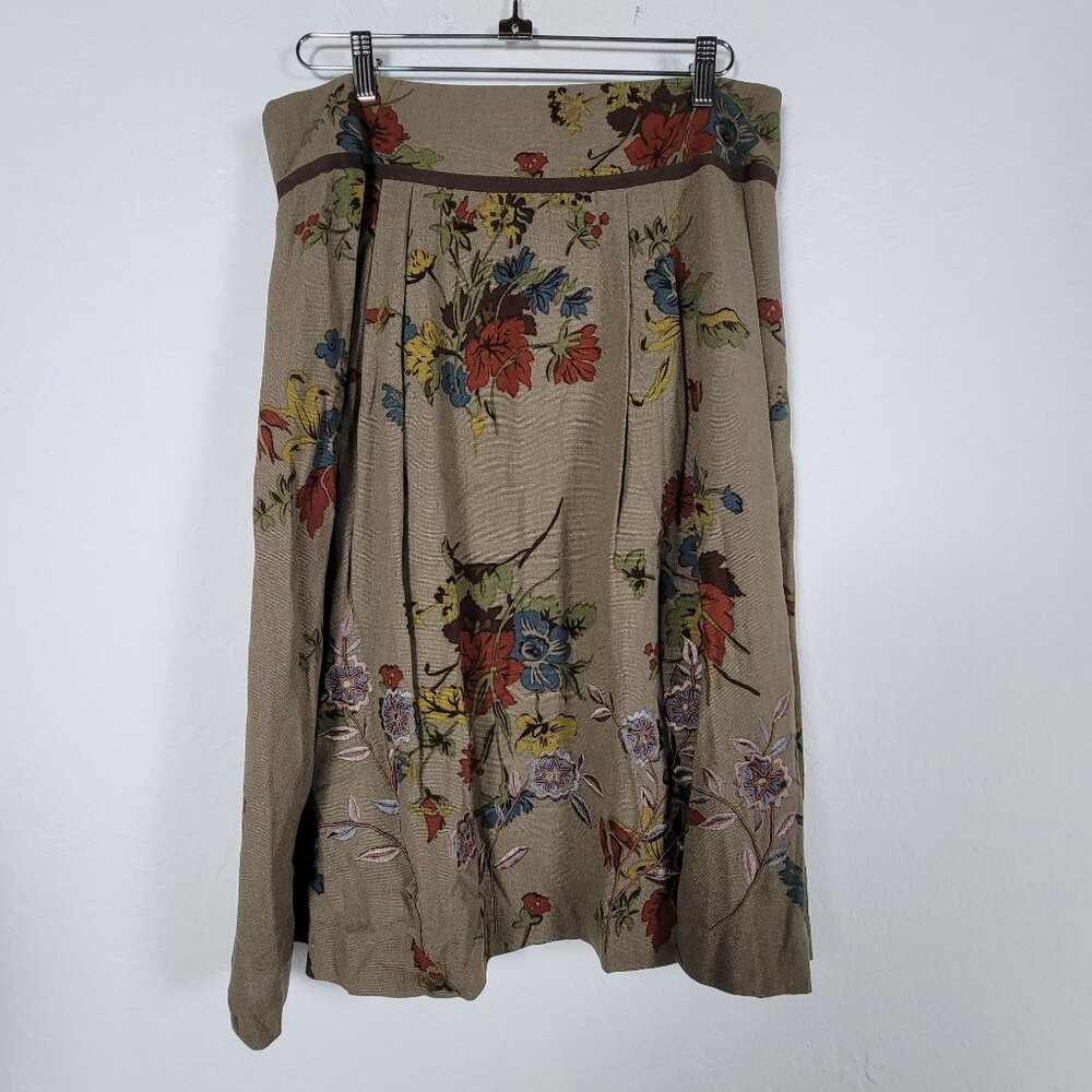 CAbi Womens Floral Print Turnberry Maggie Skirt Midi Size 10 Brown $639 New $98